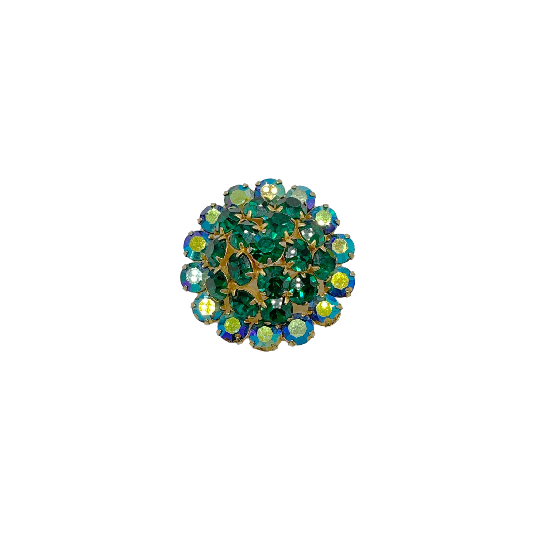BROOCH Vintage Green Rhinestone Dome Source Unknown