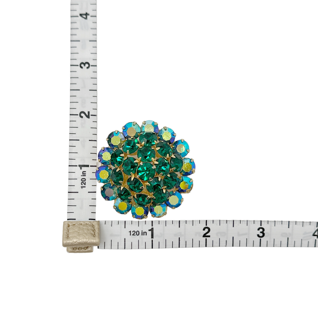 BROOCH Vintage Green Rhinestone Dome Source Unknown