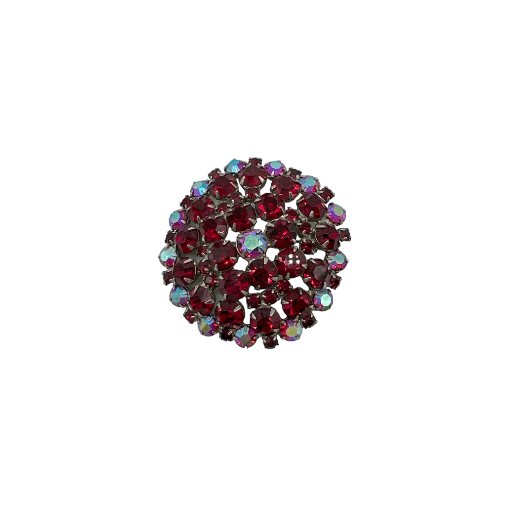 BROOCH Vintage Ruby Red Rhinestone Dome Source Unknown