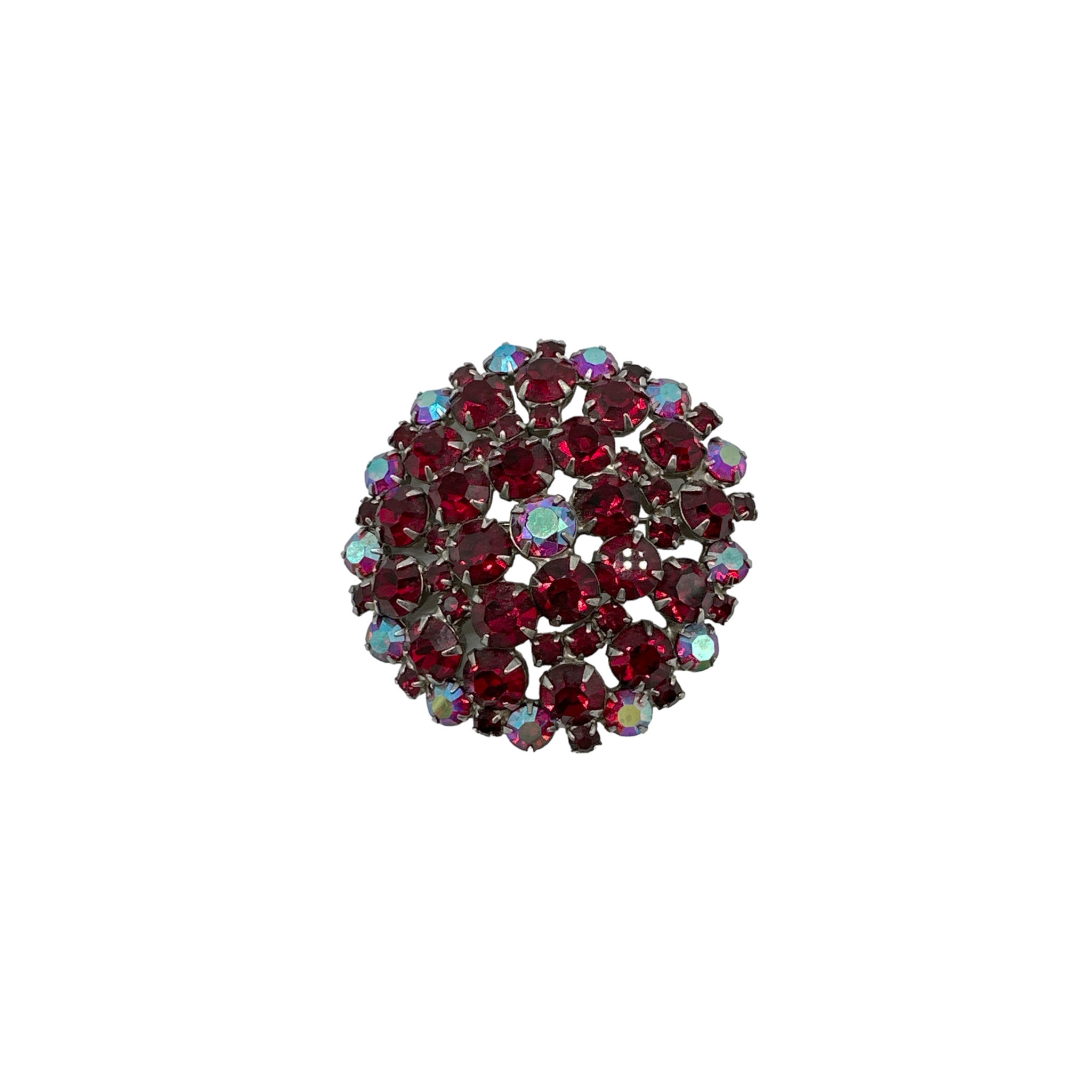 BROOCH Vintage Ruby Red Rhinestone Dome Source Unknown