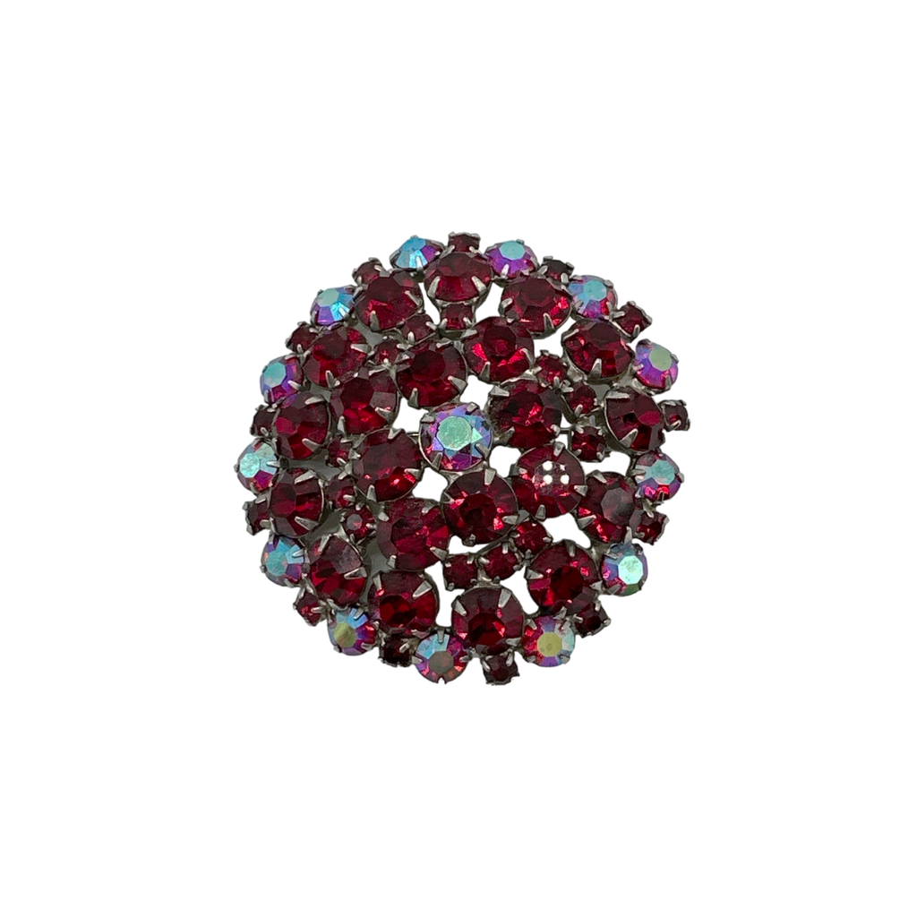 BROOCH Vintage Ruby Red Rhinestone Dome Source Unknown