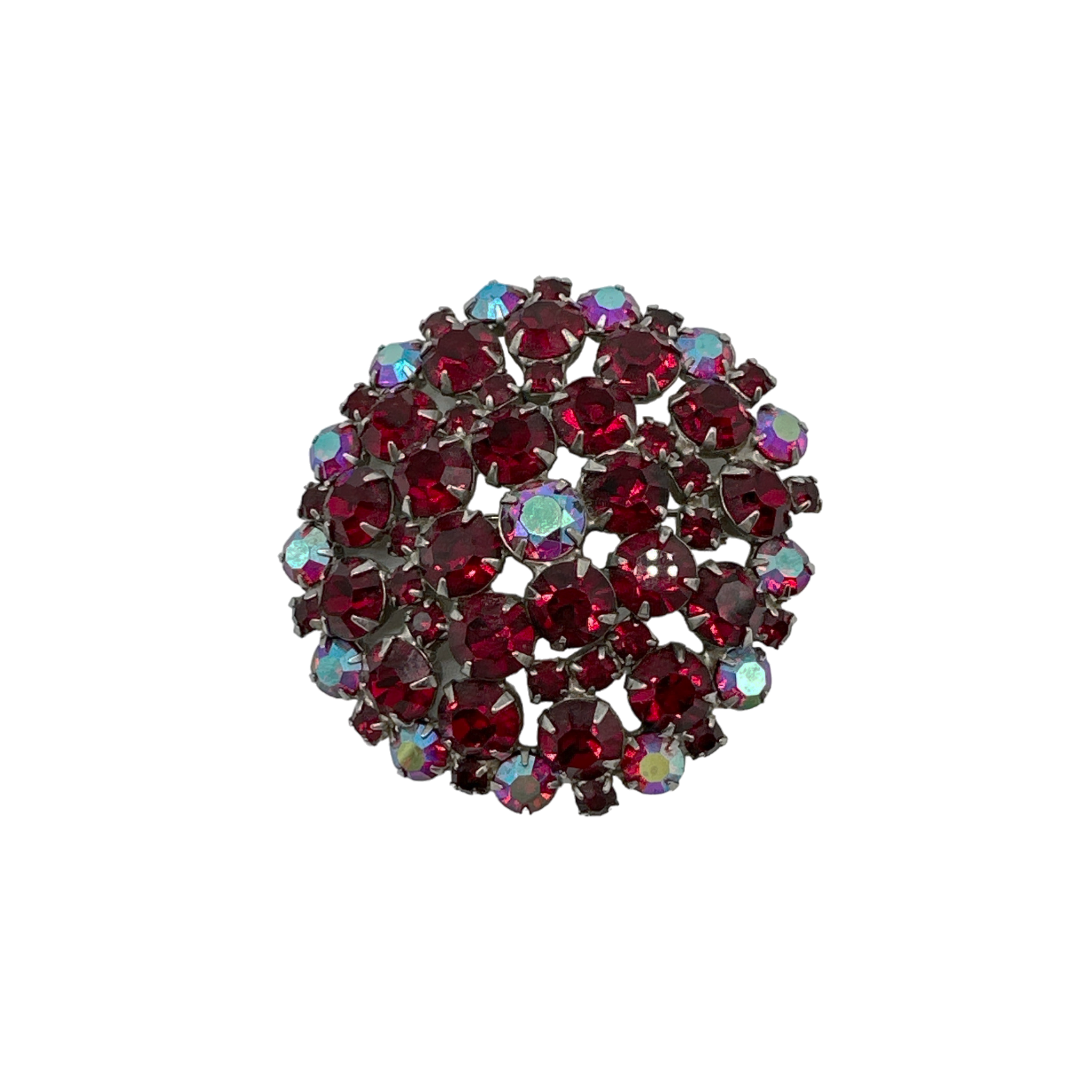BROOCH Vintage Ruby Red Rhinestone Dome Source Unknown