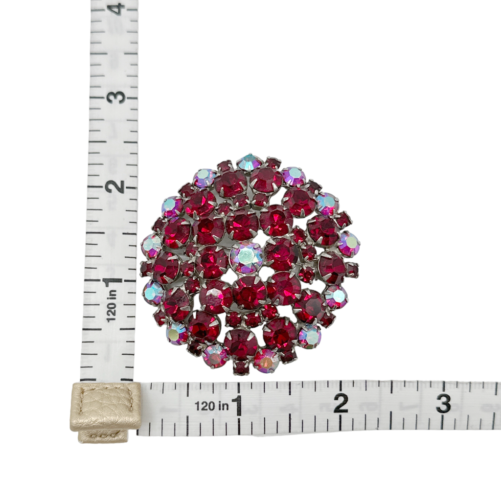 BROOCH Vintage Ruby Red Rhinestone Dome Source Unknown