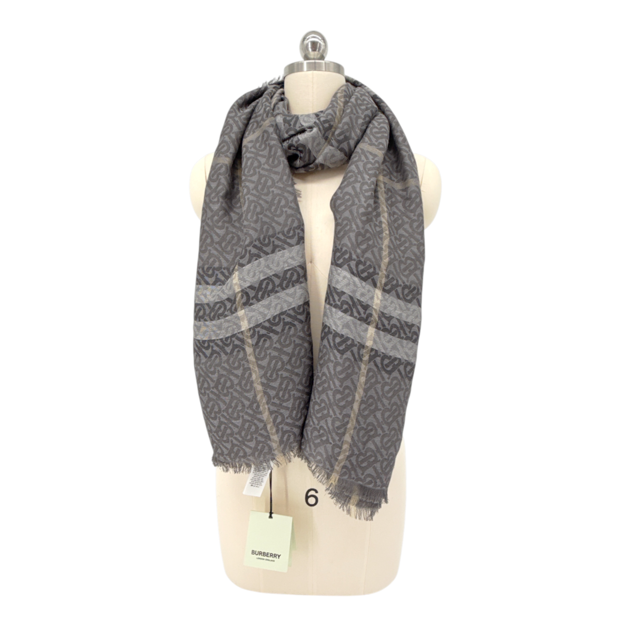 BURBERRY TB Giant Check Gauze Wool & Silk Scarf in Charcoal Burberry