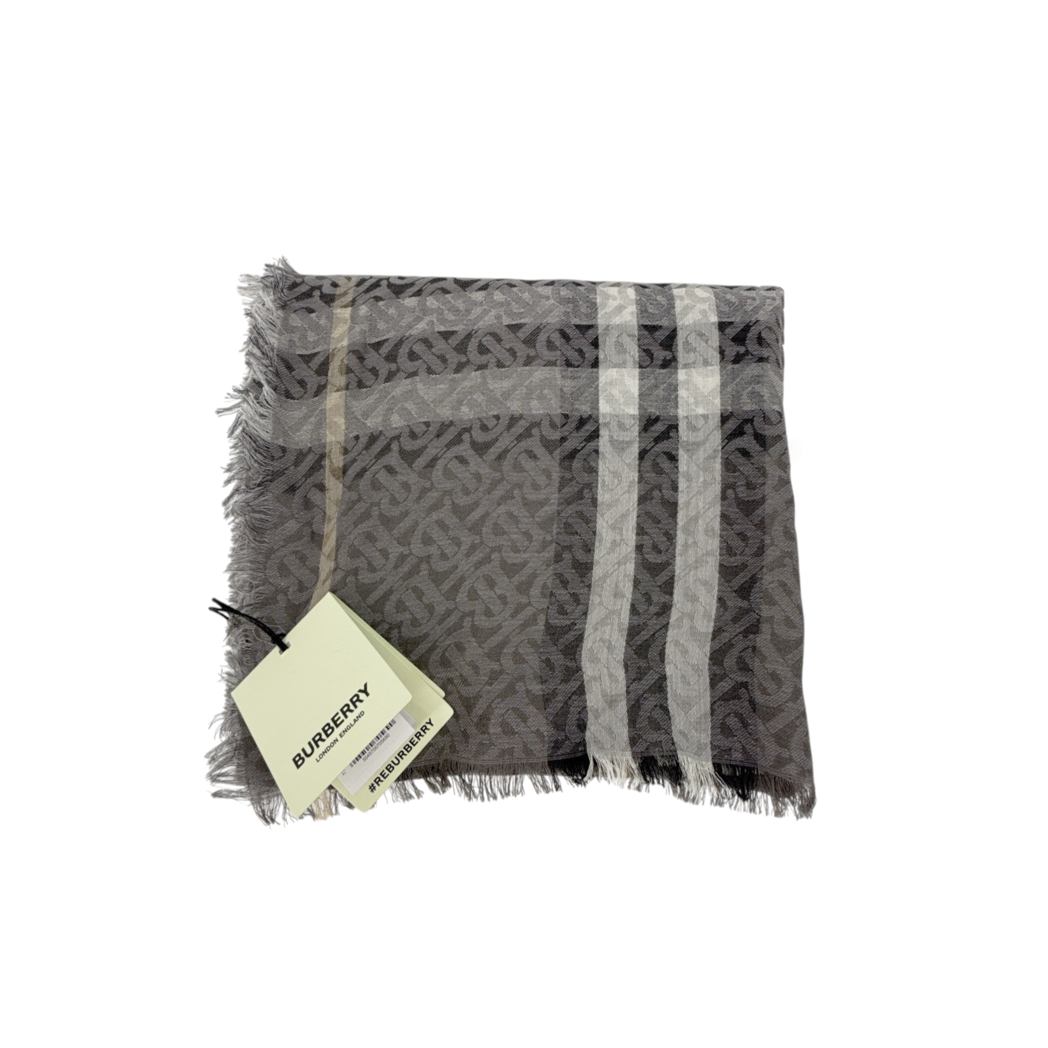 BURBERRY TB Giant Check Gauze Wool & Silk Scarf in Charcoal Burberry