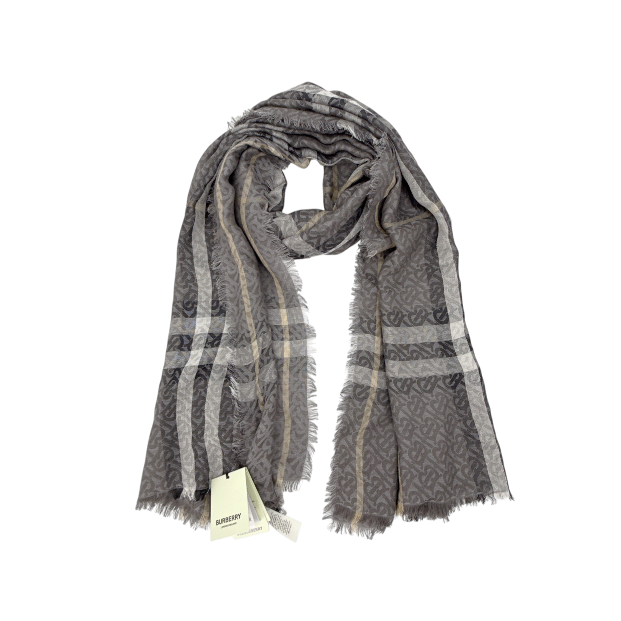 BURBERRY TB Giant Check Gauze Wool & Silk Scarf in Charcoal Burberry
