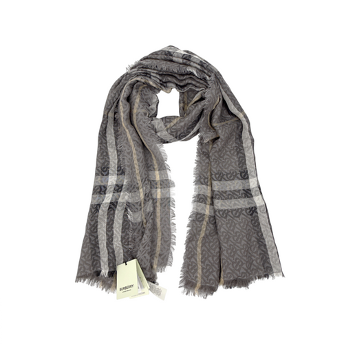 BURBERRY TB Giant Check Gauze Wool & Silk Scarf in Charcoal Burberry