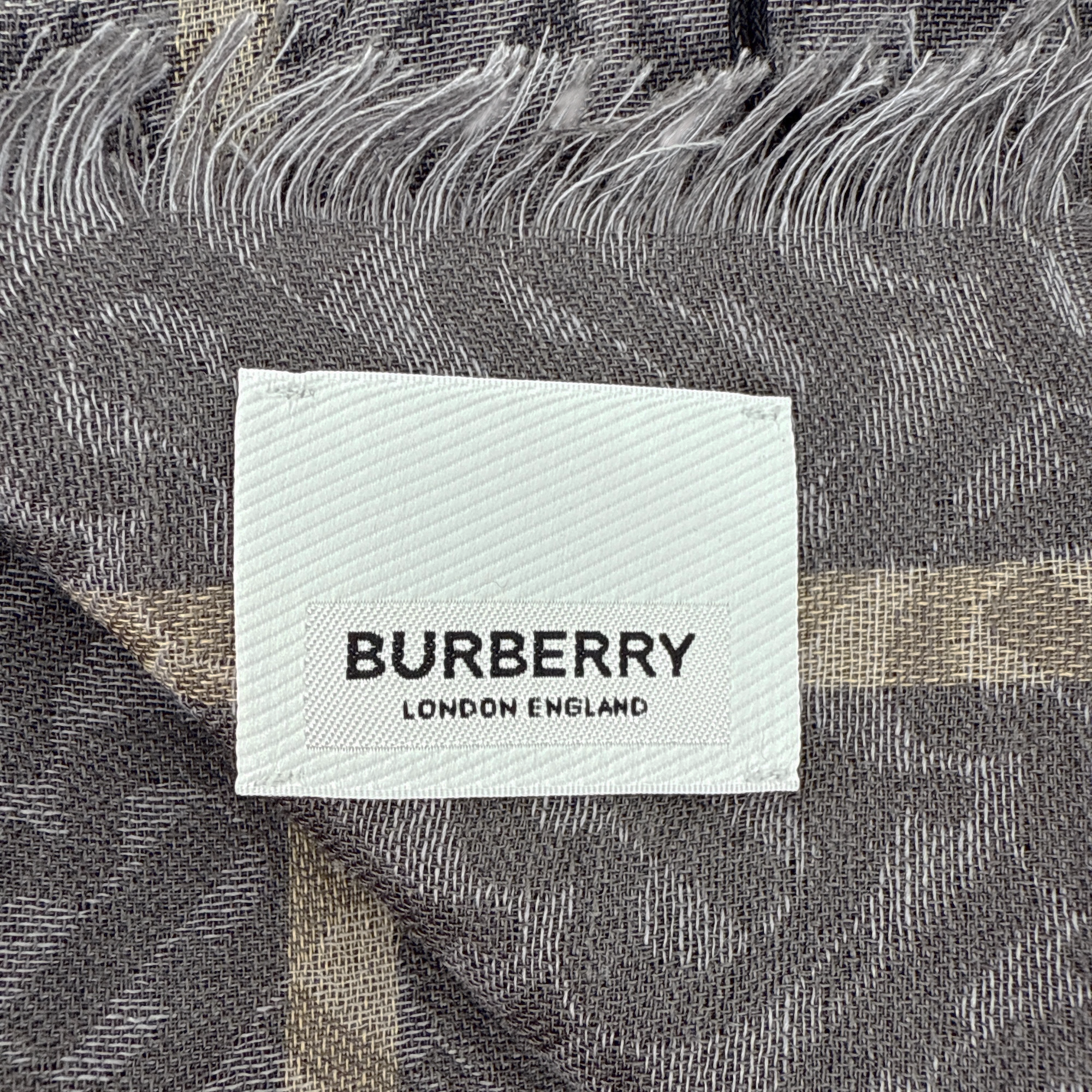 BURBERRY TB Giant Check Gauze Wool & Silk Scarf in Charcoal Burberry