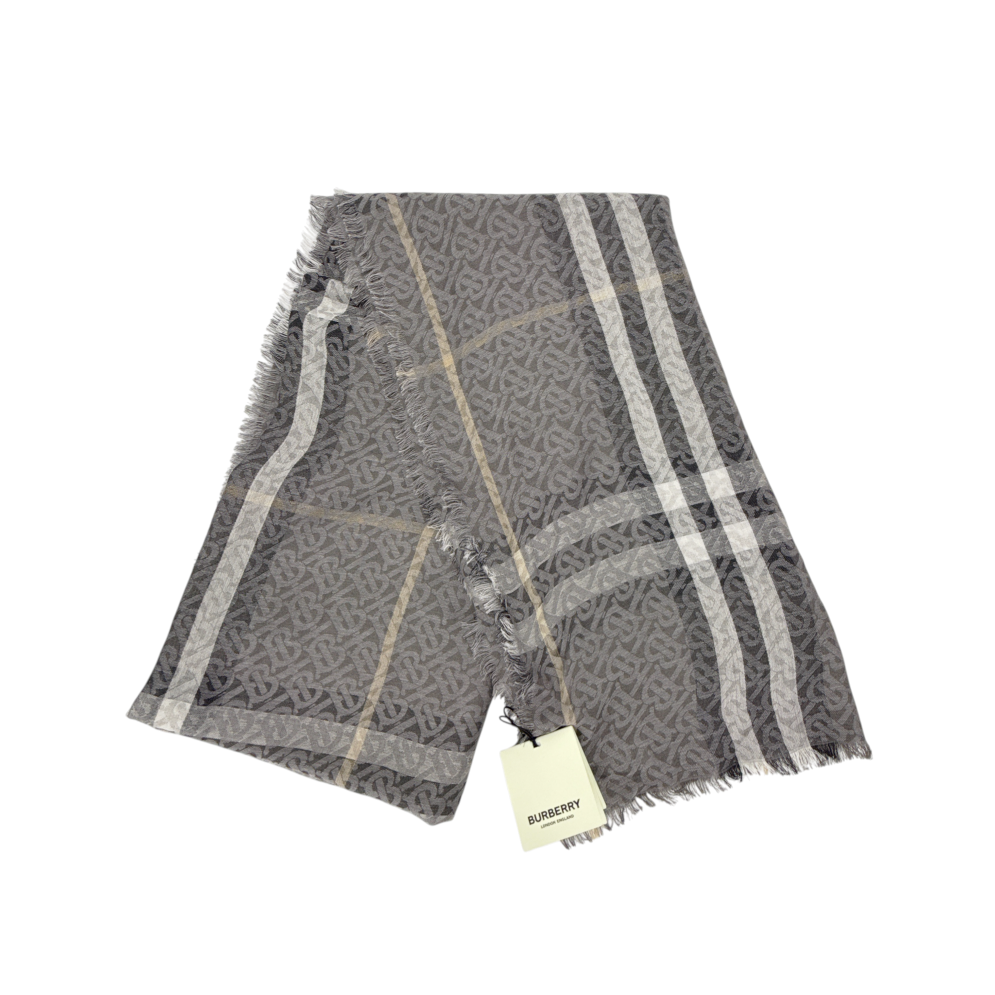 BURBERRY TB Giant Check Gauze Wool & Silk Scarf in Charcoal Burberry