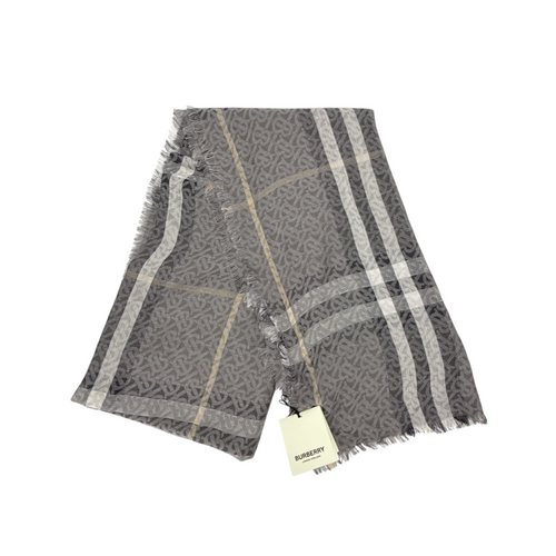 BURBERRY TB Giant Check Gauze Wool & Silk Scarf in Charcoal Burberry