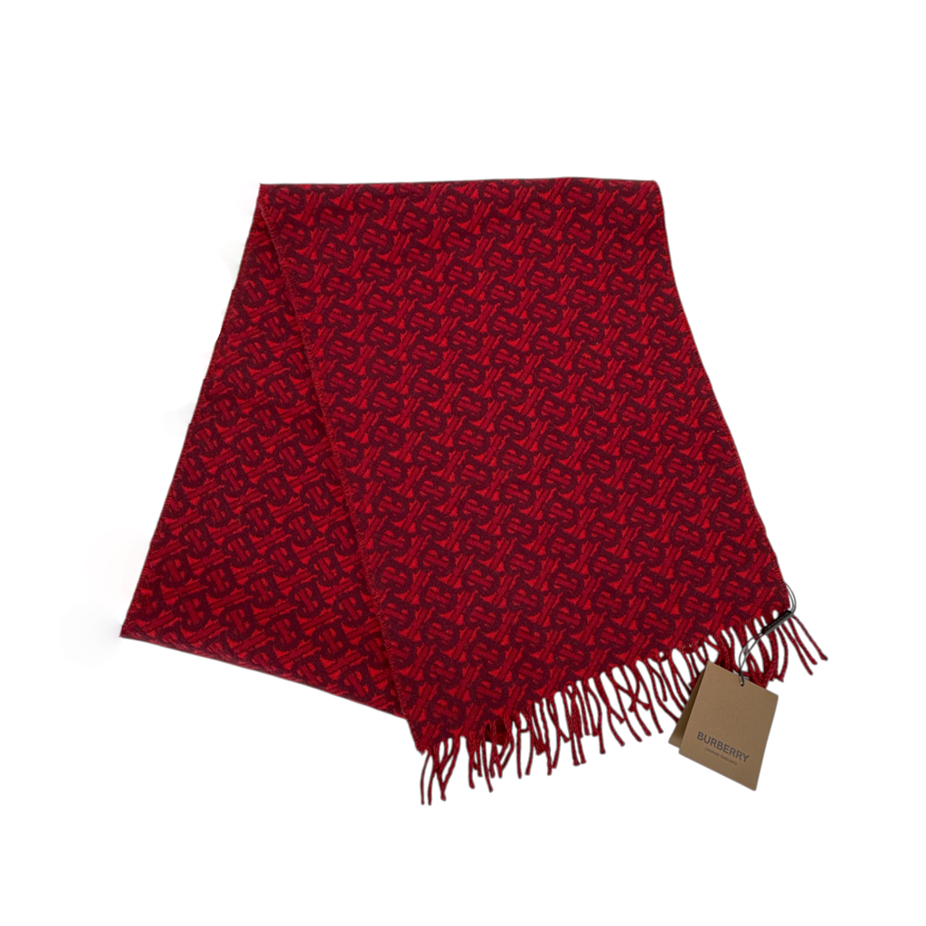 BURBERRY TB Motif Jacquard Cashmere Scarf in Red Burberry