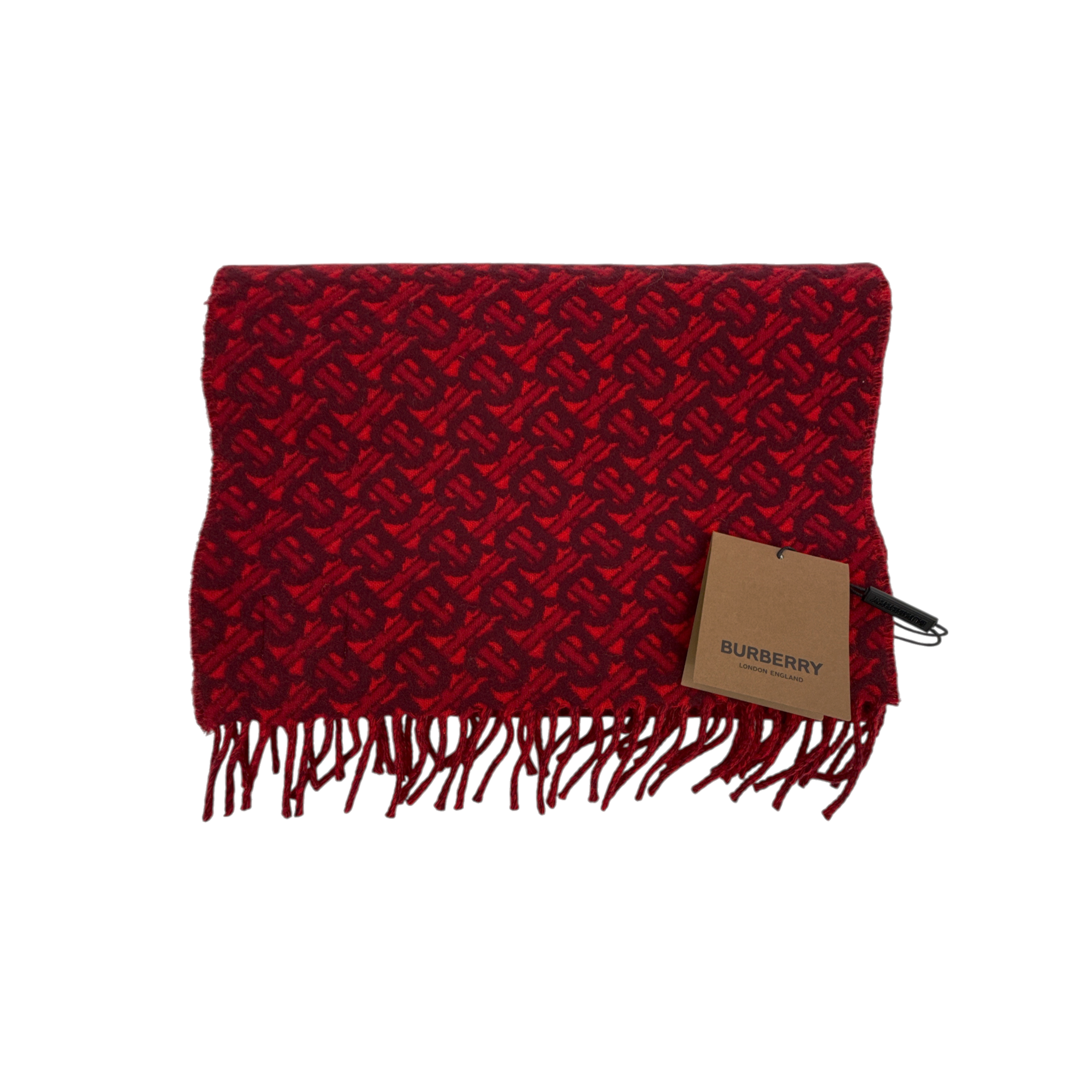 BURBERRY TB Motif Jacquard Cashmere Scarf in Red Burberry