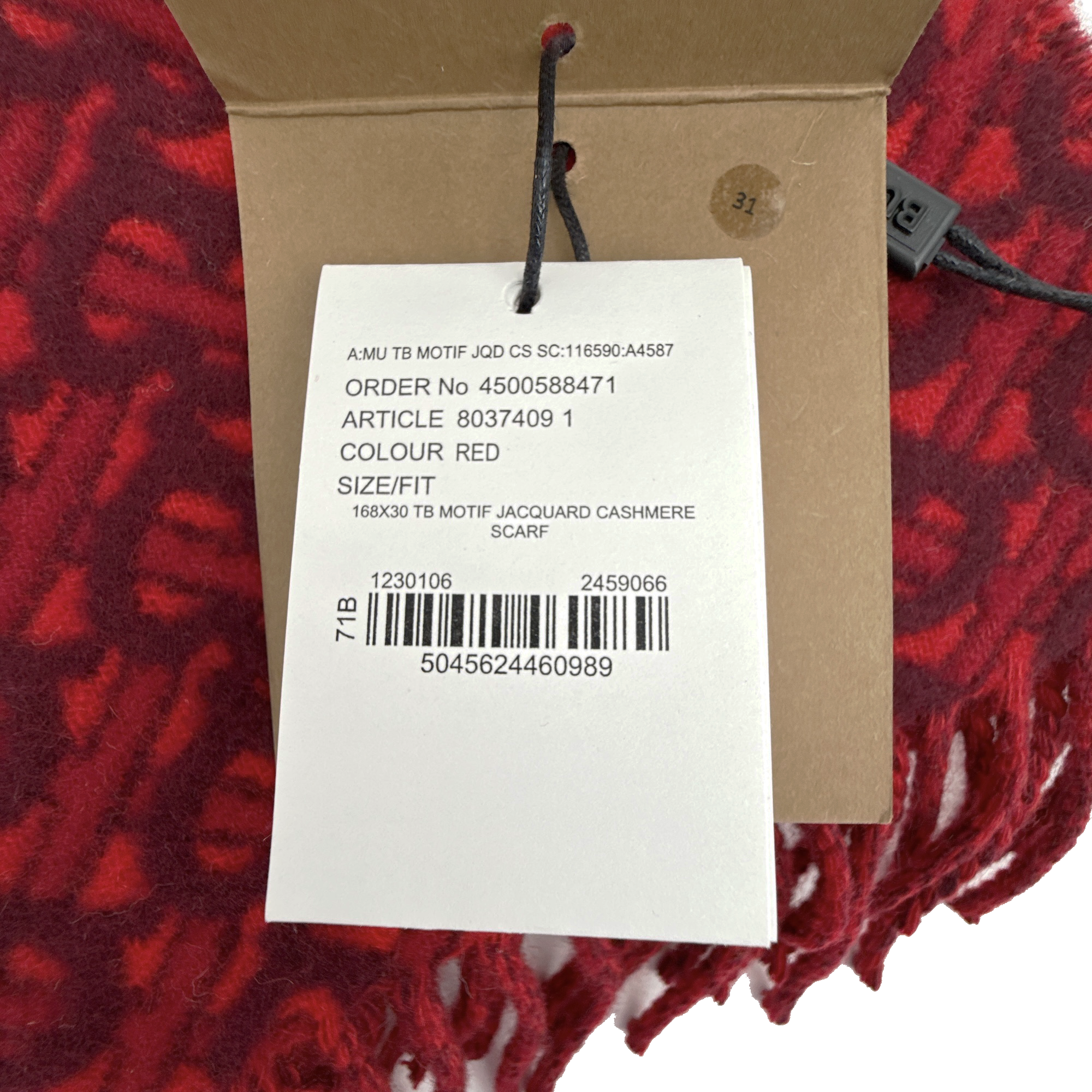 BURBERRY TB Motif Jacquard Cashmere Scarf in Red Burberry