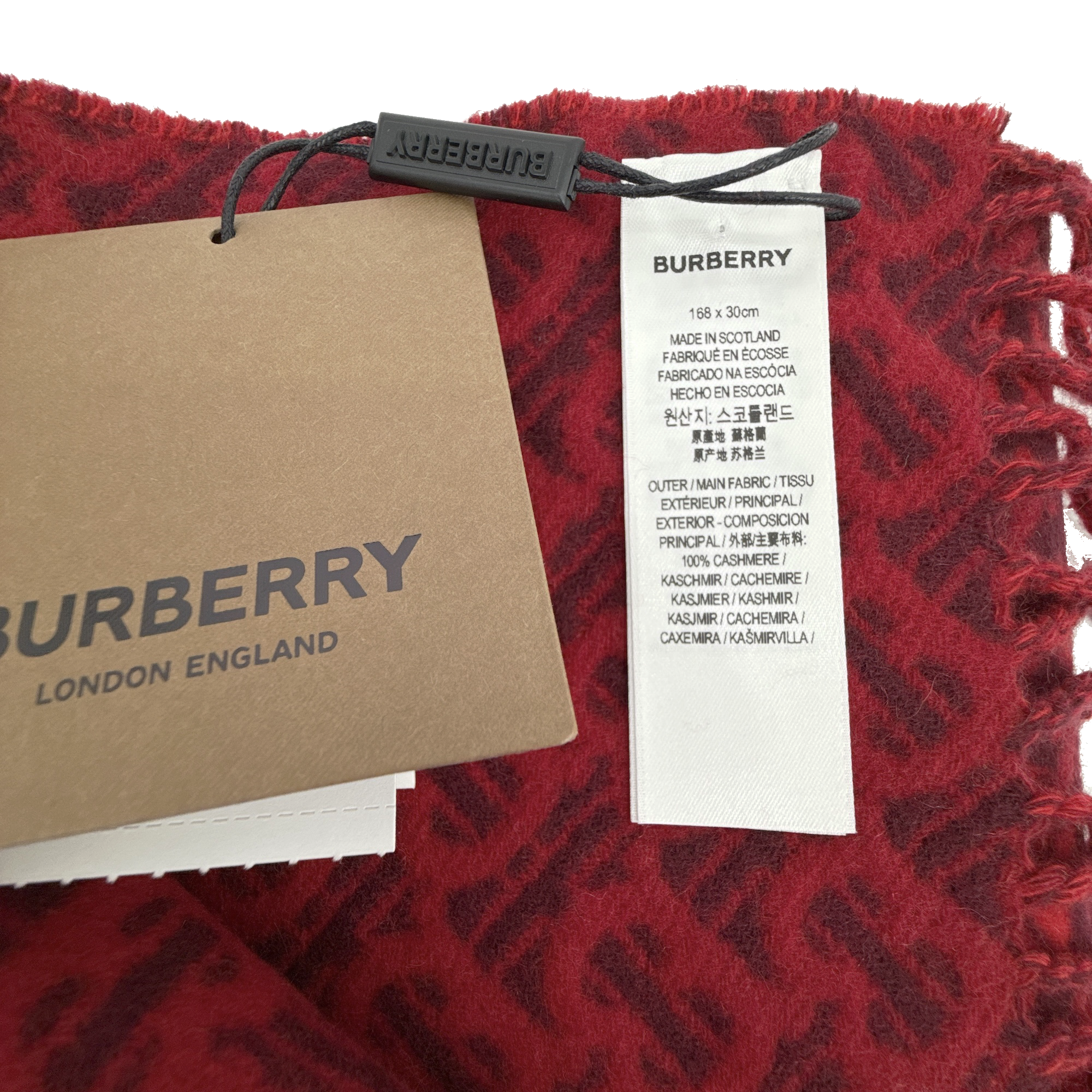 BURBERRY TB Motif Jacquard Cashmere Scarf in Red Burberry