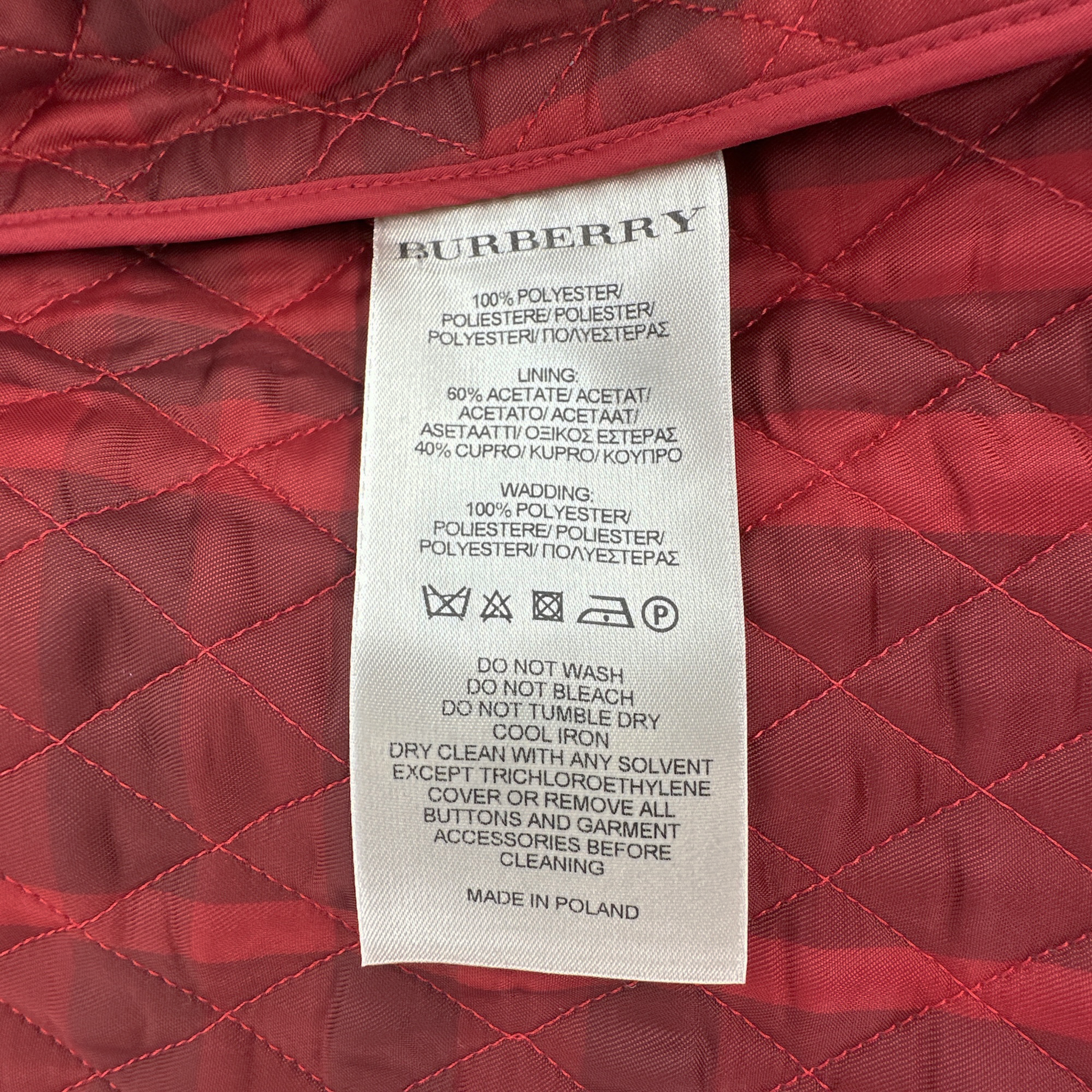 BURBERRY London Cropped Diamond Quilted Jacket in Red US10 | M Burberry