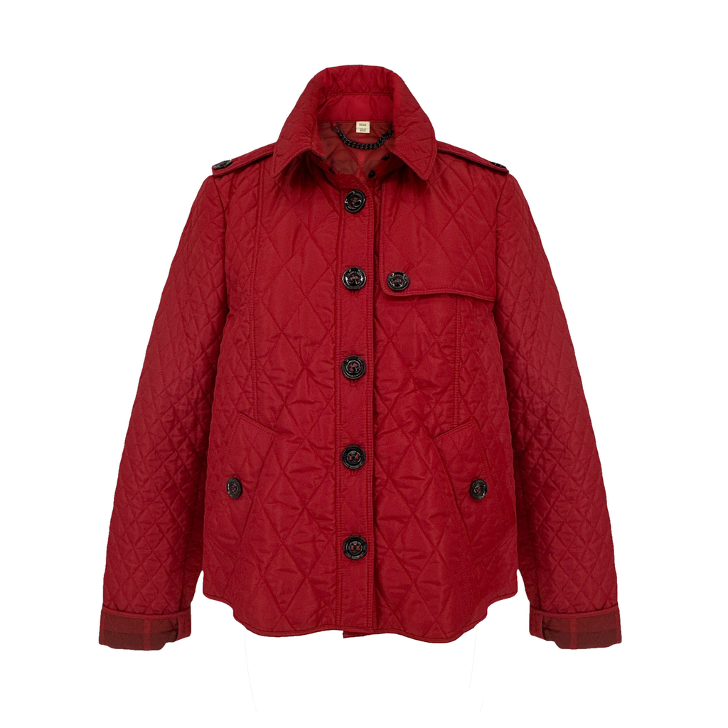 BURBERRY London Cropped Diamond Quilted Jacket in Red US10 | M Burberry
