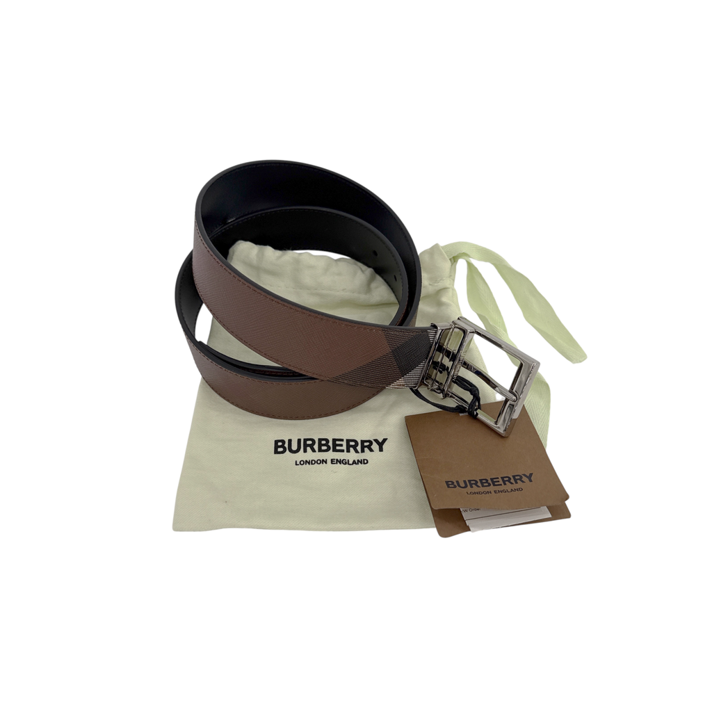 BURBERRY Louis 35mm Reversible Buckle Giant Check E-Canvas Belt 85|34 Burberry