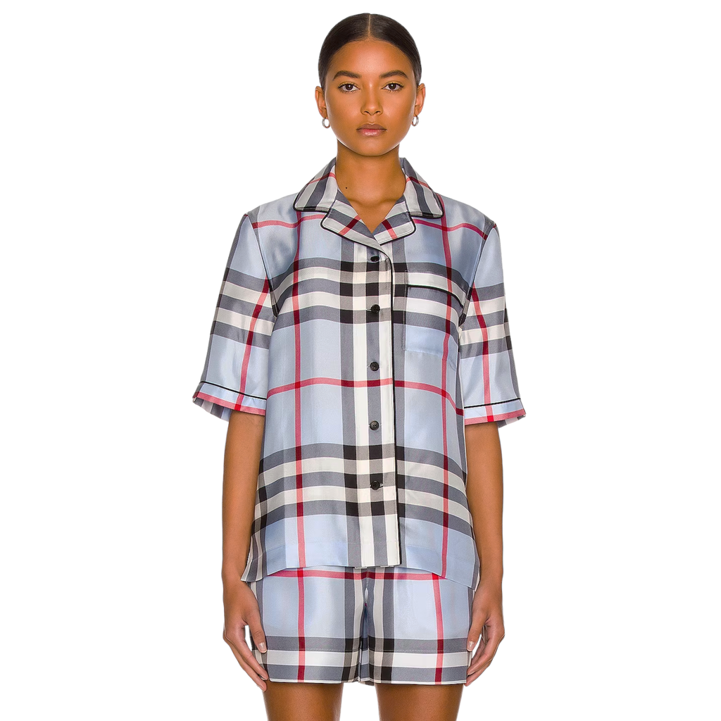 BURBERRY Tierney Bowling Shirt Pale Blue XS Burberry