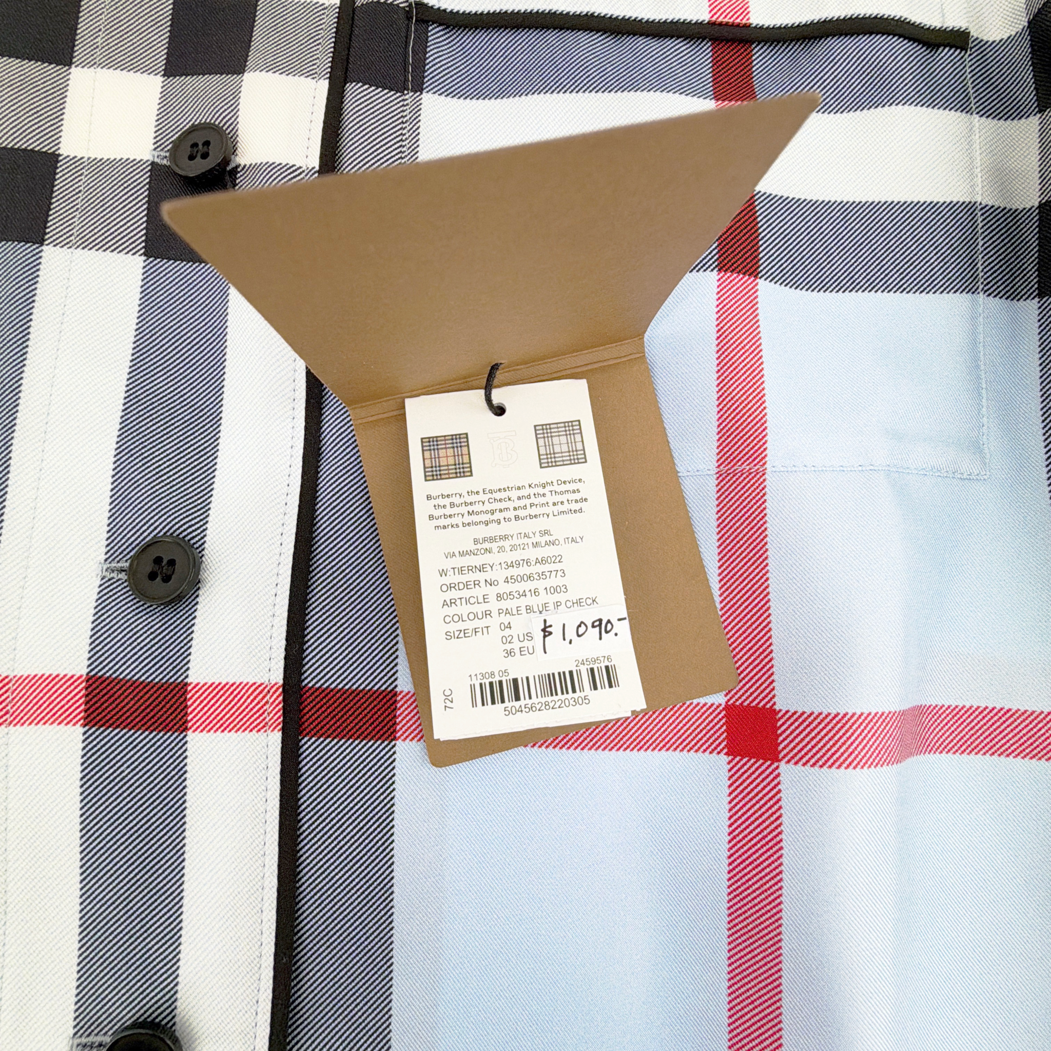 BURBERRY Tierney Bowling Shirt Pale Blue XS Burberry