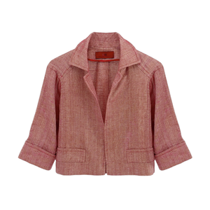CAROLINA HERRERA Cropped Open Front Silk Blend Jacket in Red 4|S