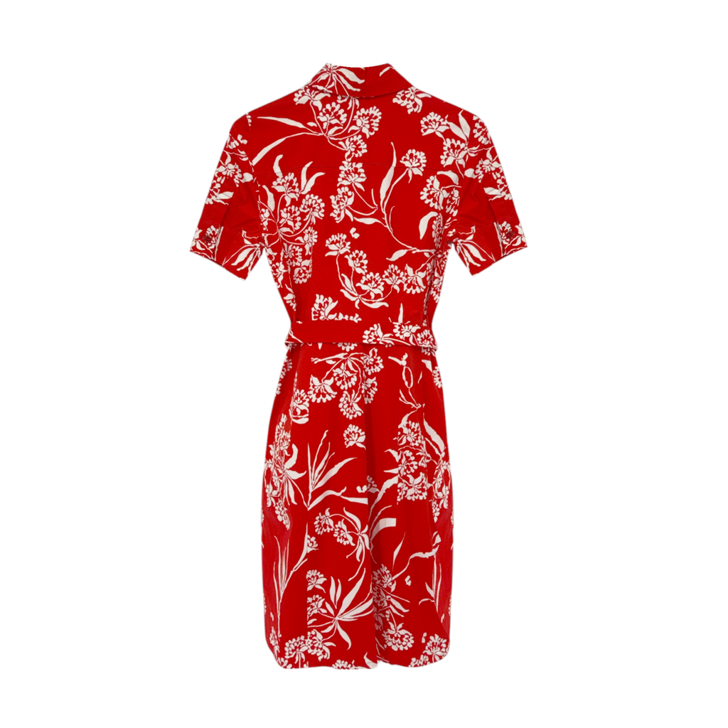 CAROLINA HERRERA Red Printed Short Sleeve Shirtdress in Red 6|M Carolina Herrera