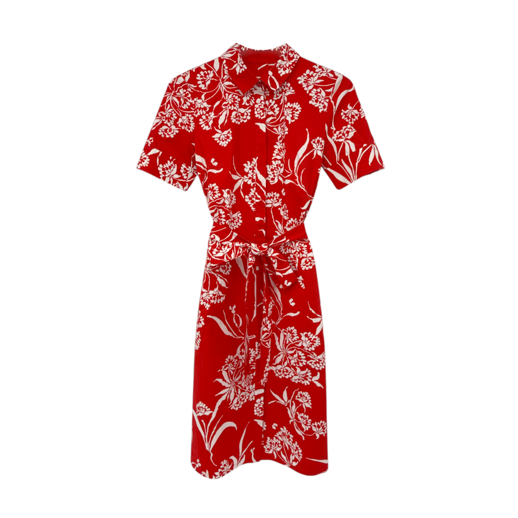 CAROLINA HERRERA Red Printed Short Sleeve Shirtdress in Red 6|M Carolina Herrera