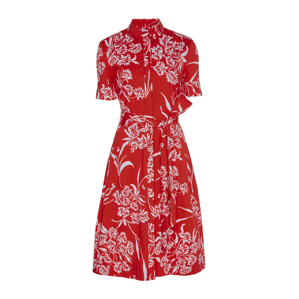 CAROLINA HERRERA Red Printed Short Sleeve Shirtdress in Red 6|M Carolina Herrera