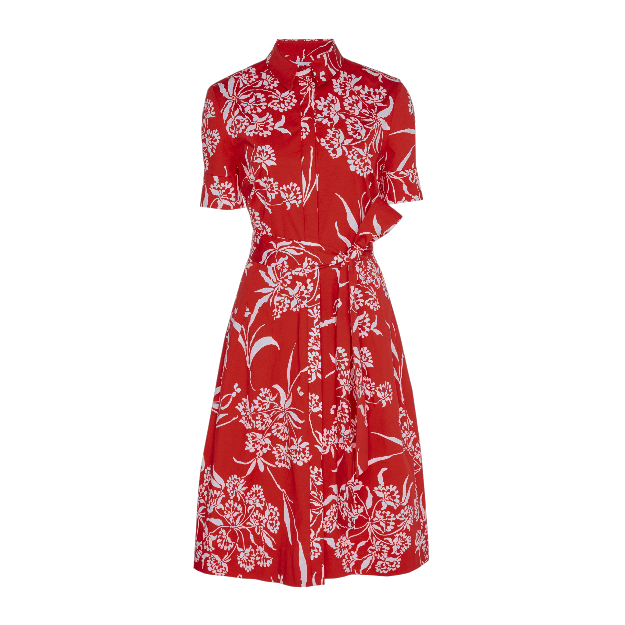 CAROLINA HERRERA Red Printed Short Sleeve Shirtdress in Red 6|M Carolina Herrera