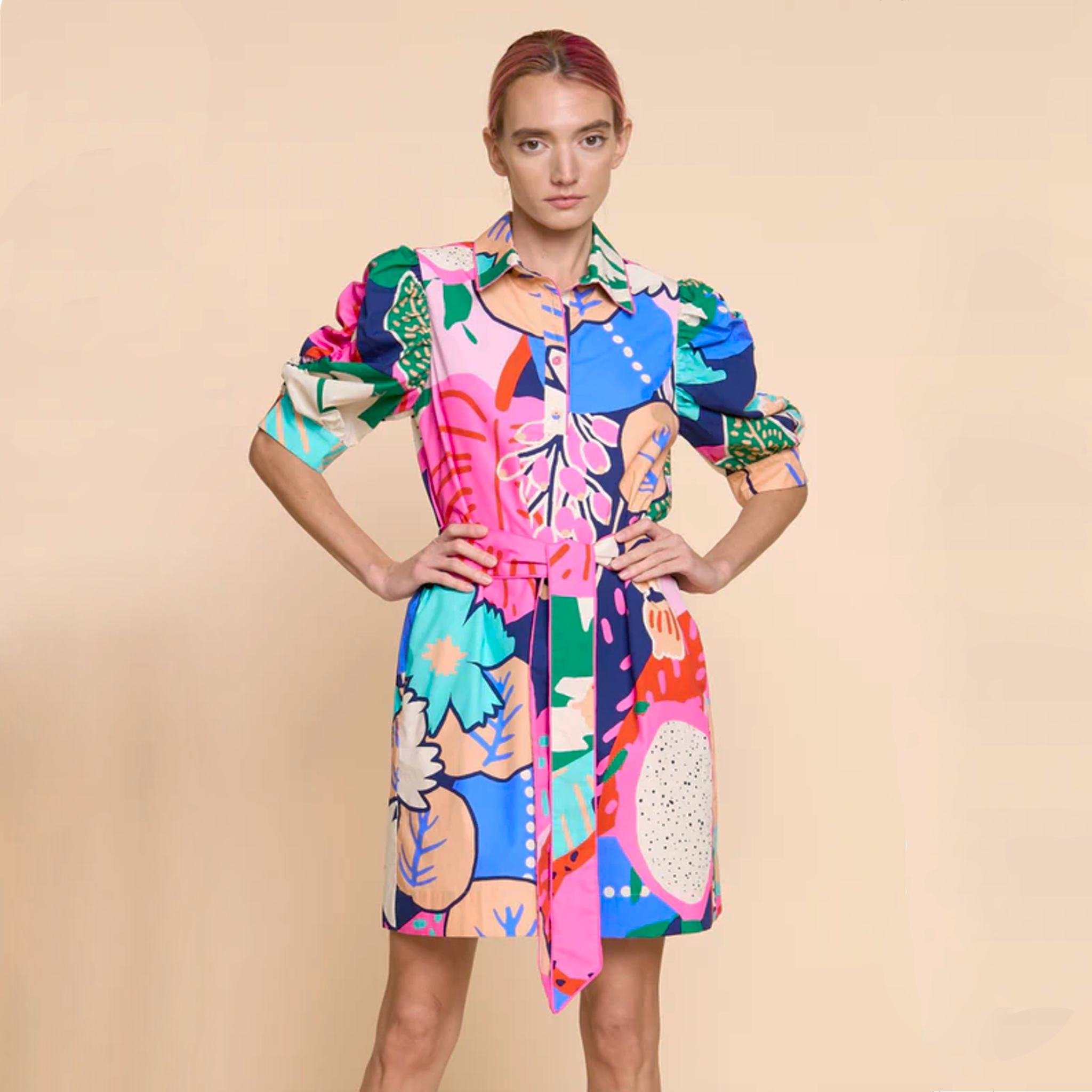 CIEBON Scarlette Mini Dress in Pink Multi S Ciebon