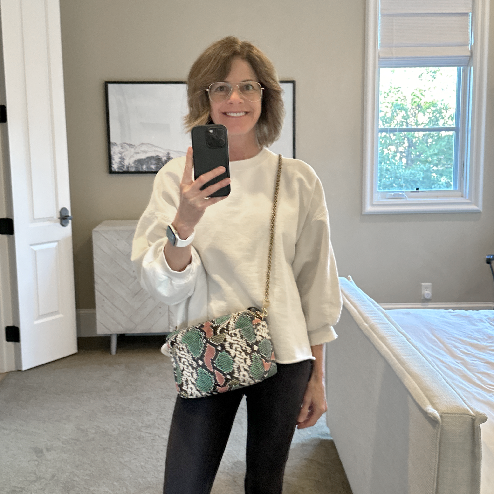 CLARE V. Marisol Bag Pastel Painted Snake with Chain Crossbody Strap Clare V.