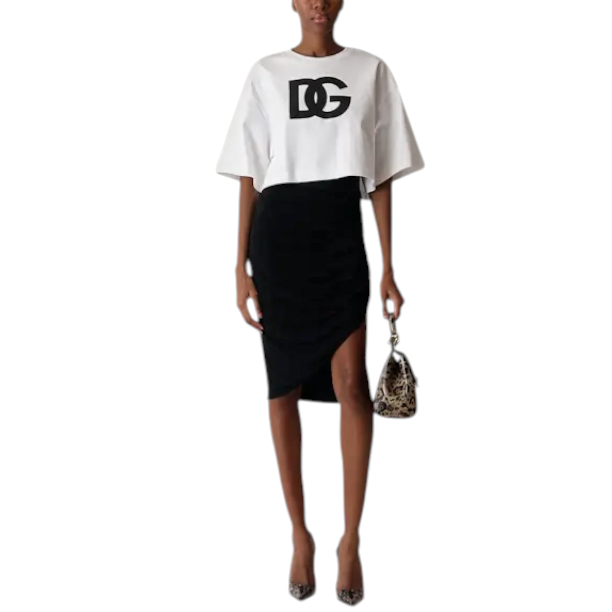 DOLCE & GABBANA Logo Waist Asymmetrical Jersey Skirt in Black IT44|M Dolce & Gabbana