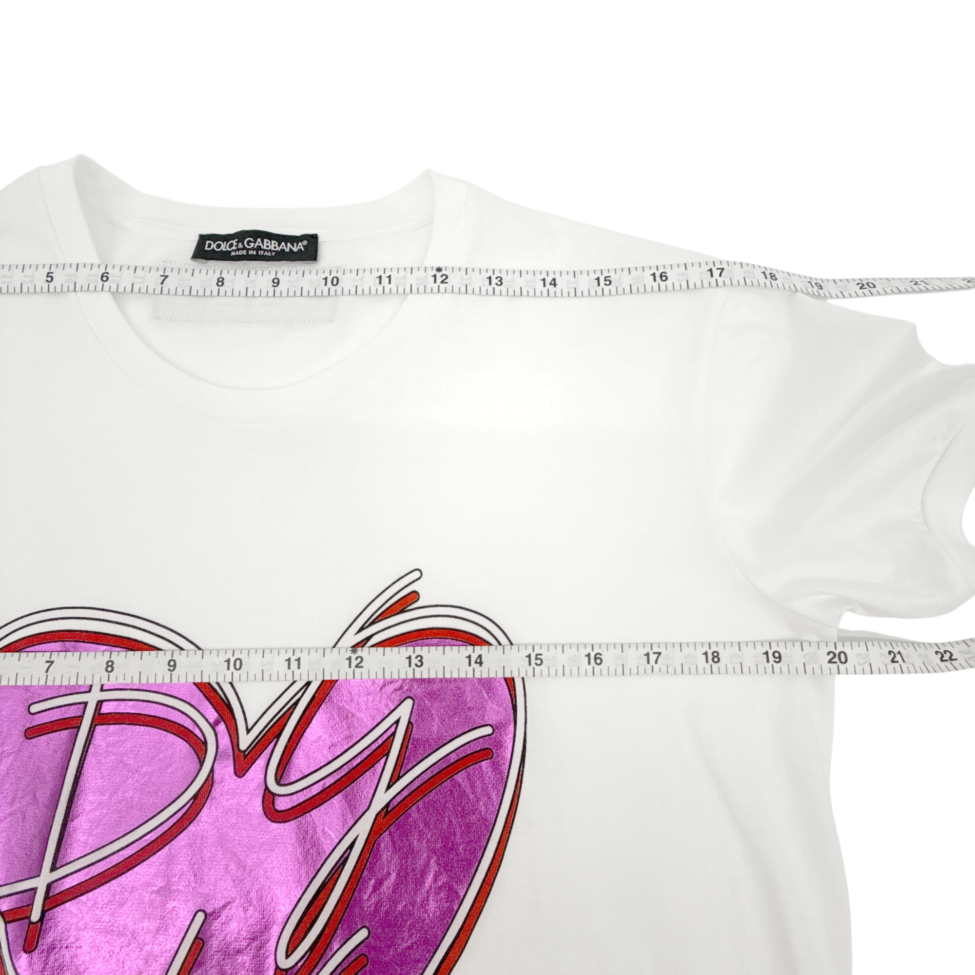 DOLCE & GABBANA White Metallic Heart T-shirt IT42 Dolce & Gabbana