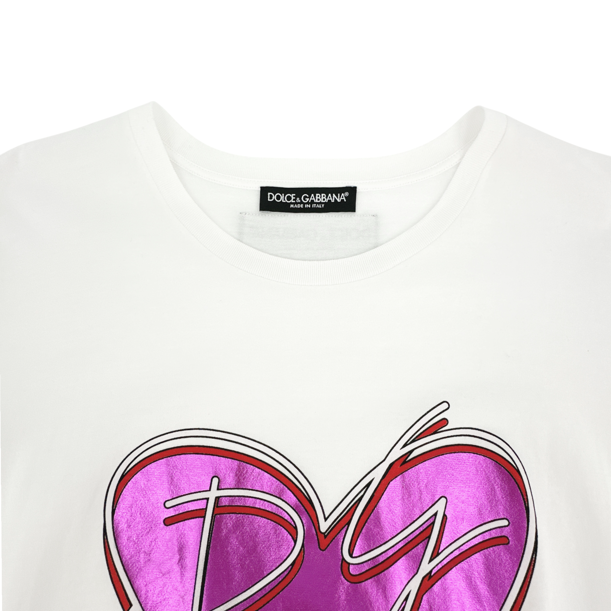 DOLCE & GABBANA White Metallic Heart T-shirt IT42 Dolce & Gabbana