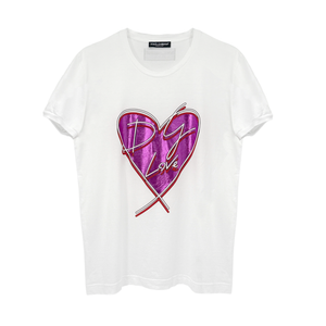 DOLCE & GABBANA White Metallic Heart T-shirt IT42