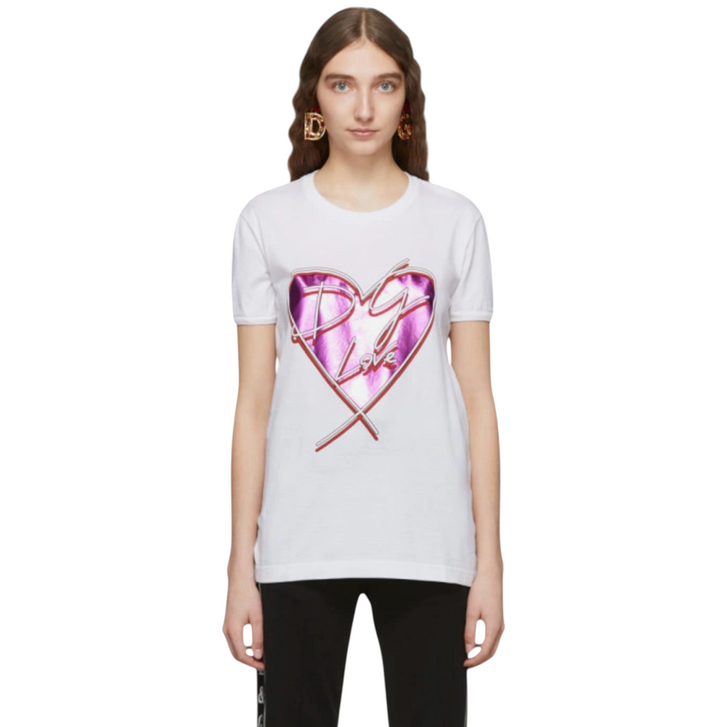 DOLCE & GABBANA White Metallic Heart T-shirt IT42 Dolce & Gabbana