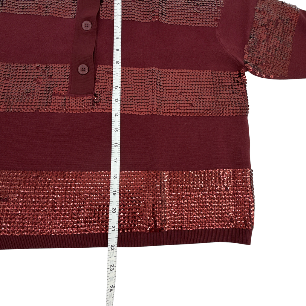 ESSENTIEL ANTWERP Illuminati Sequin Striped Polo Shirt in Wine S Essentiel Antwerp