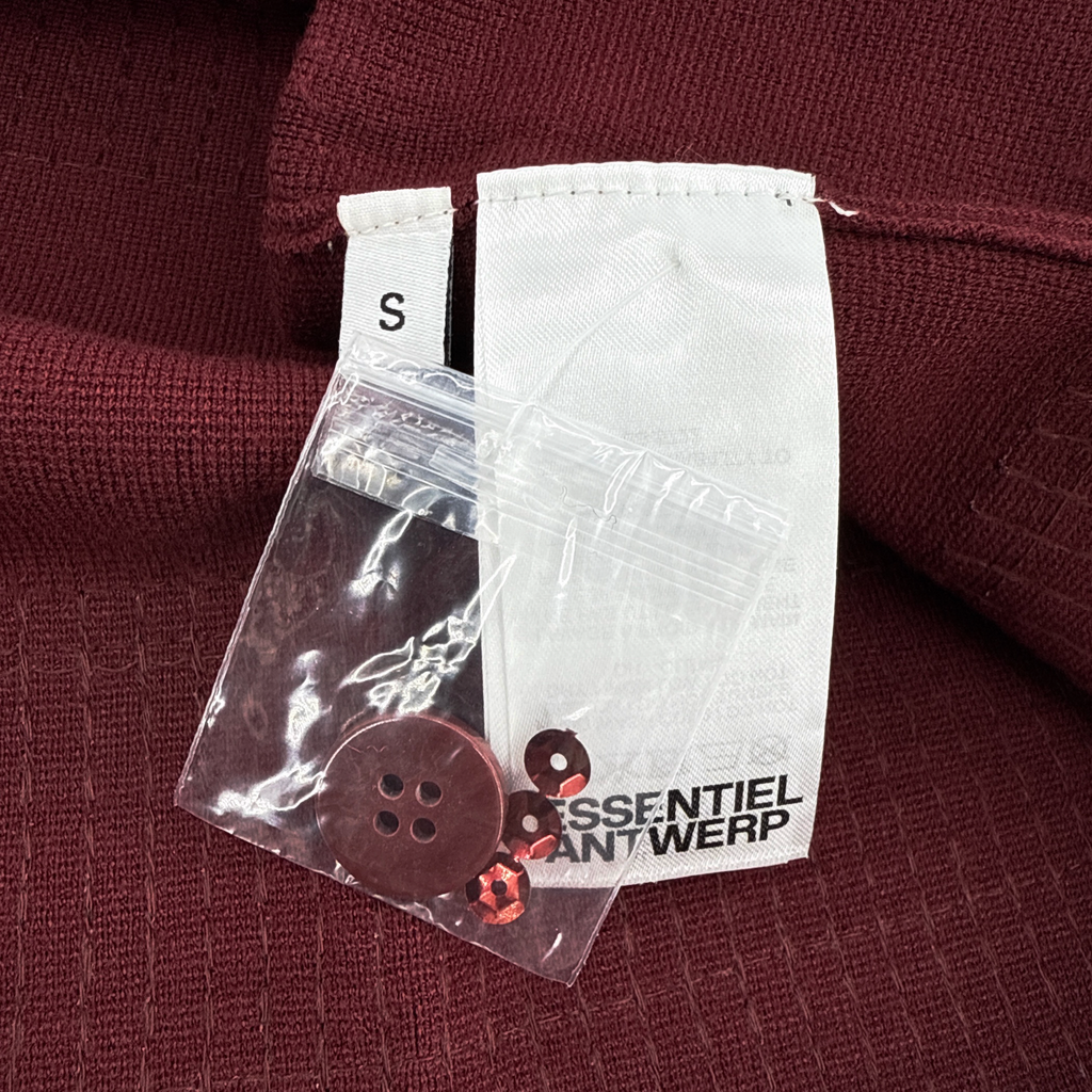 ESSENTIEL ANTWERP Illuminati Sequin Striped Polo Shirt in Wine S Essentiel Antwerp