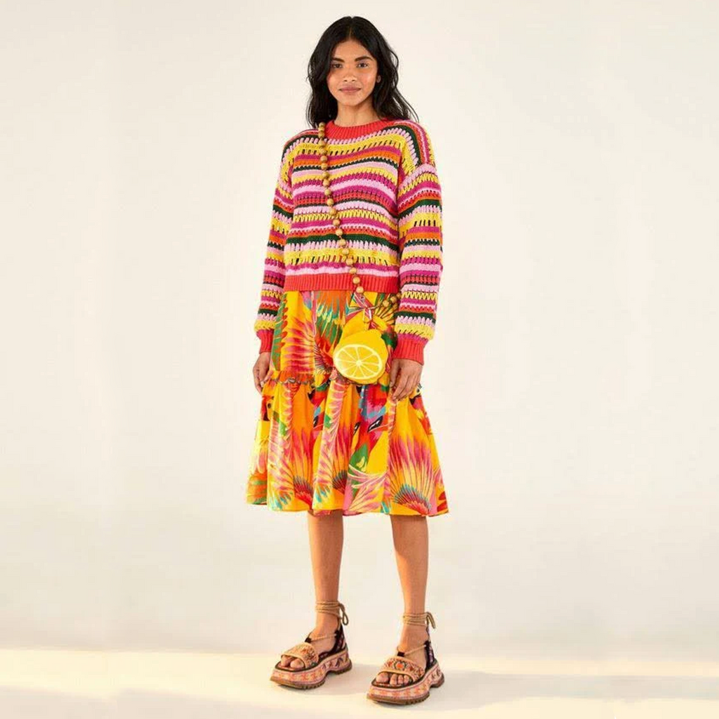 FARM RIO Fruit Dream Crochet Sweater XS FARM Rio