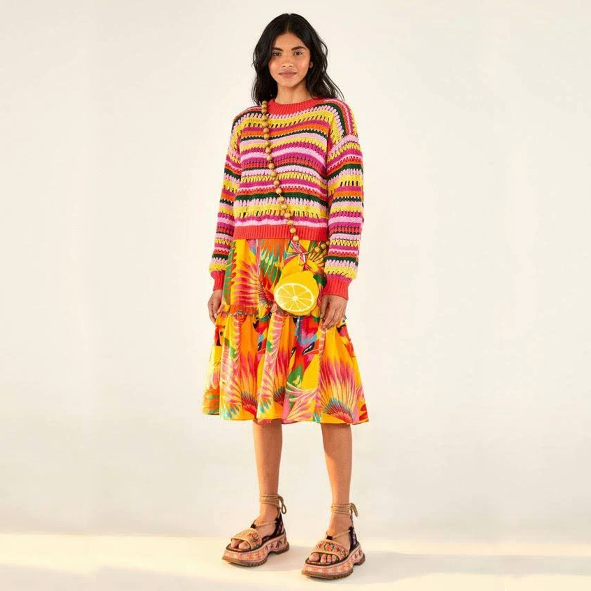 FARM RIO Fruit Dream Crochet Sweater XS FARM Rio