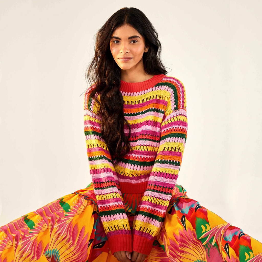 FARM RIO Fruit Dream Crochet Sweater XS FARM Rio