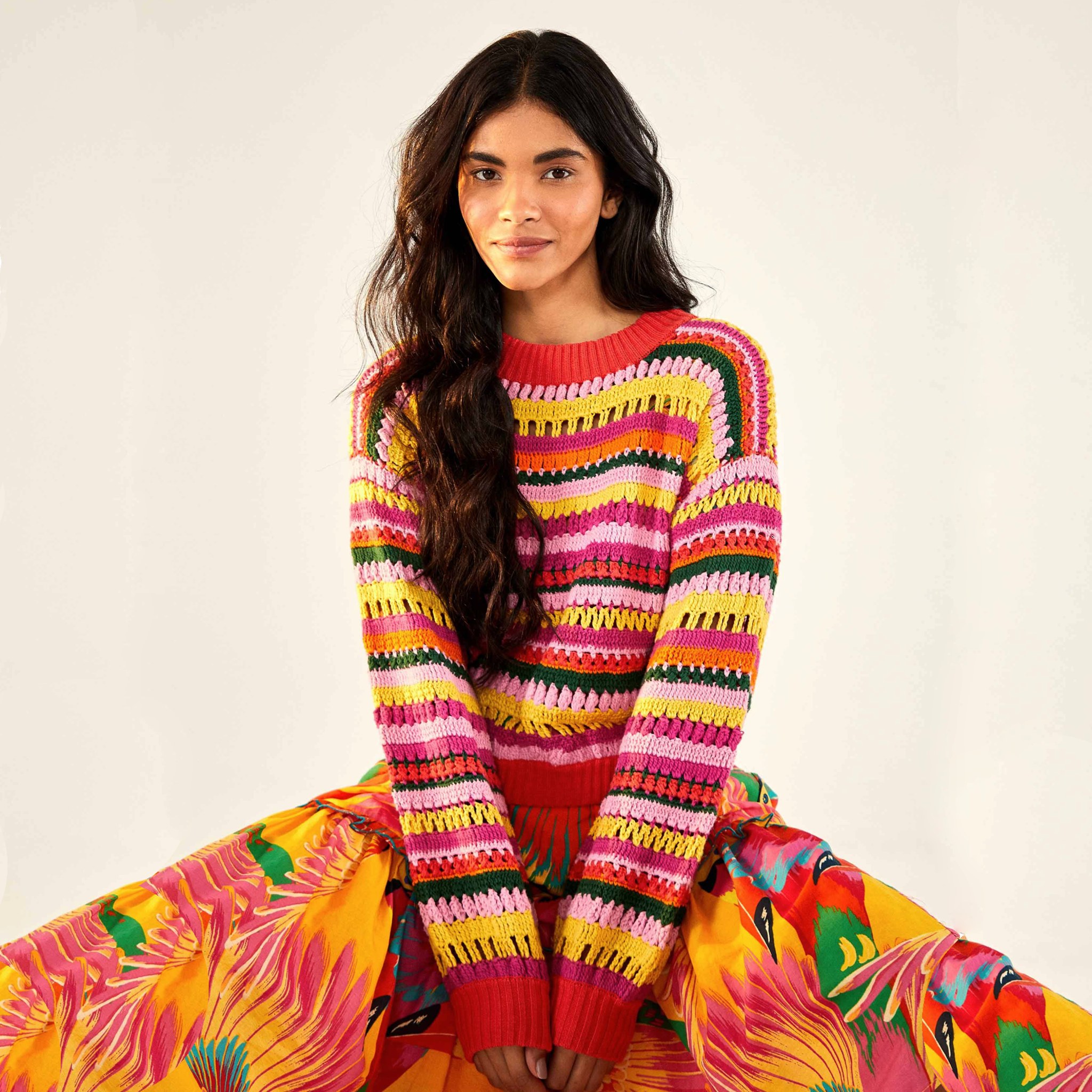 FARM RIO Fruit Dream Crochet Sweater XS FARM Rio