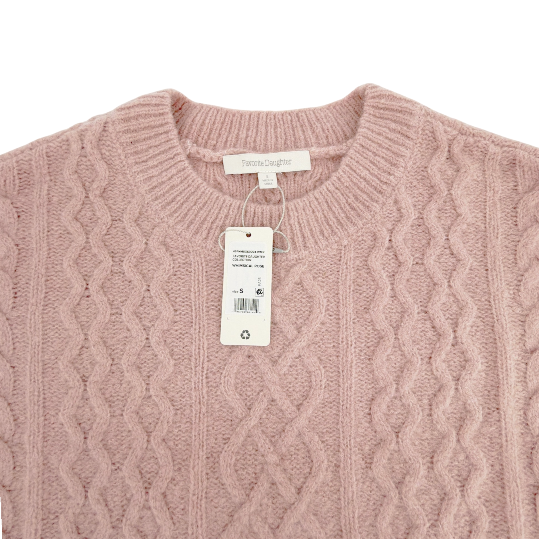 FAVORITE DAUGHTER The Oversized Cable Sweater in Whimsical Rose S Favorite Daughter