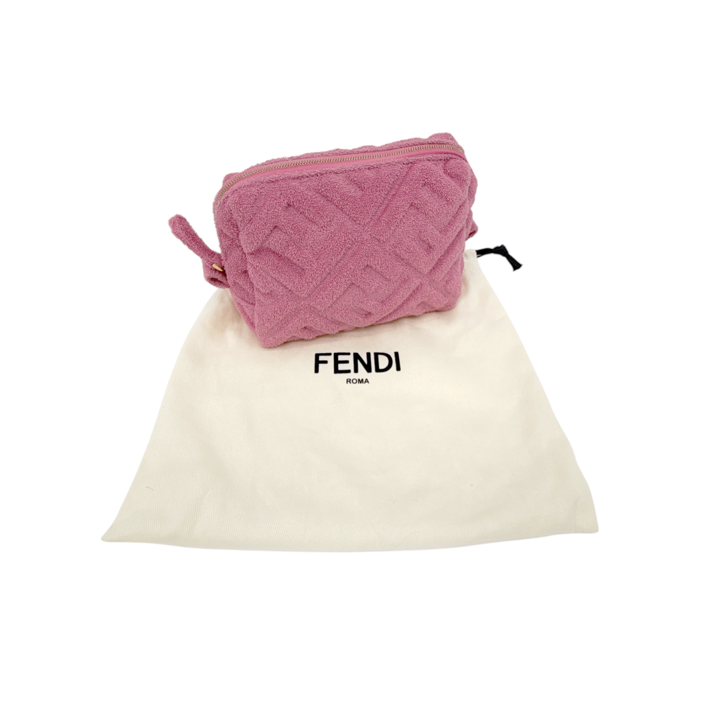 FENDI FF 1974 Cosmetic Pouch Zucca Embossed Terry Cloth Fendi
