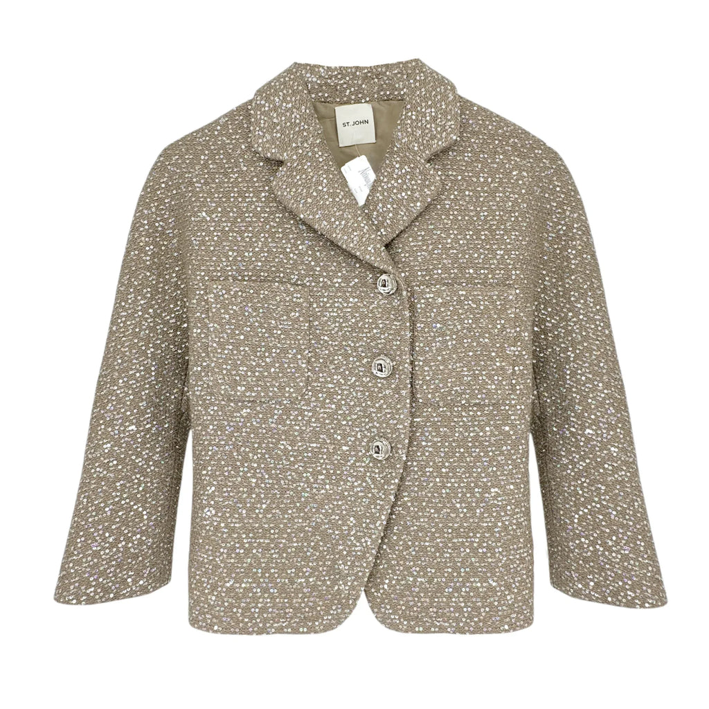 ST. JOHN Textured Sequin Knit Collared Jacket 4|S - flyKAMP