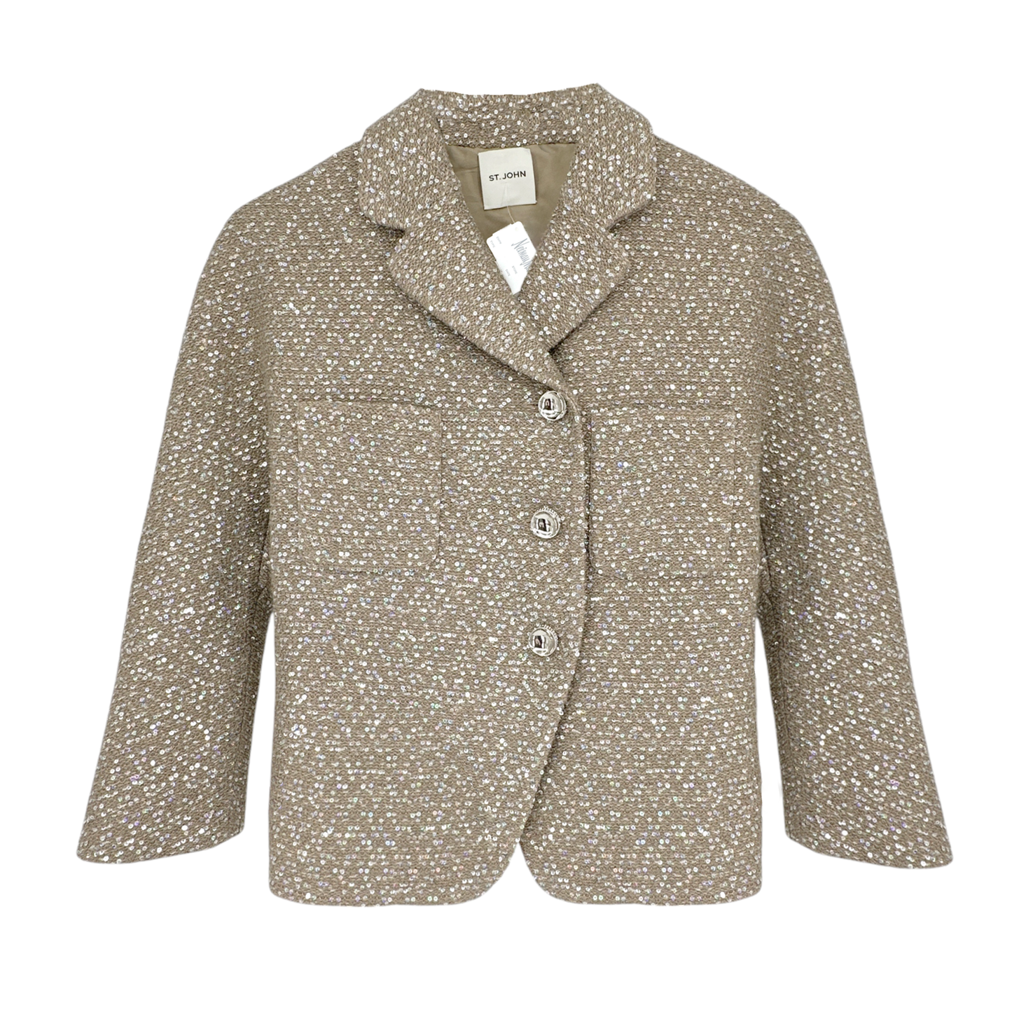 ST. JOHN Textured Sequin Knit Collared Jacket 4|S