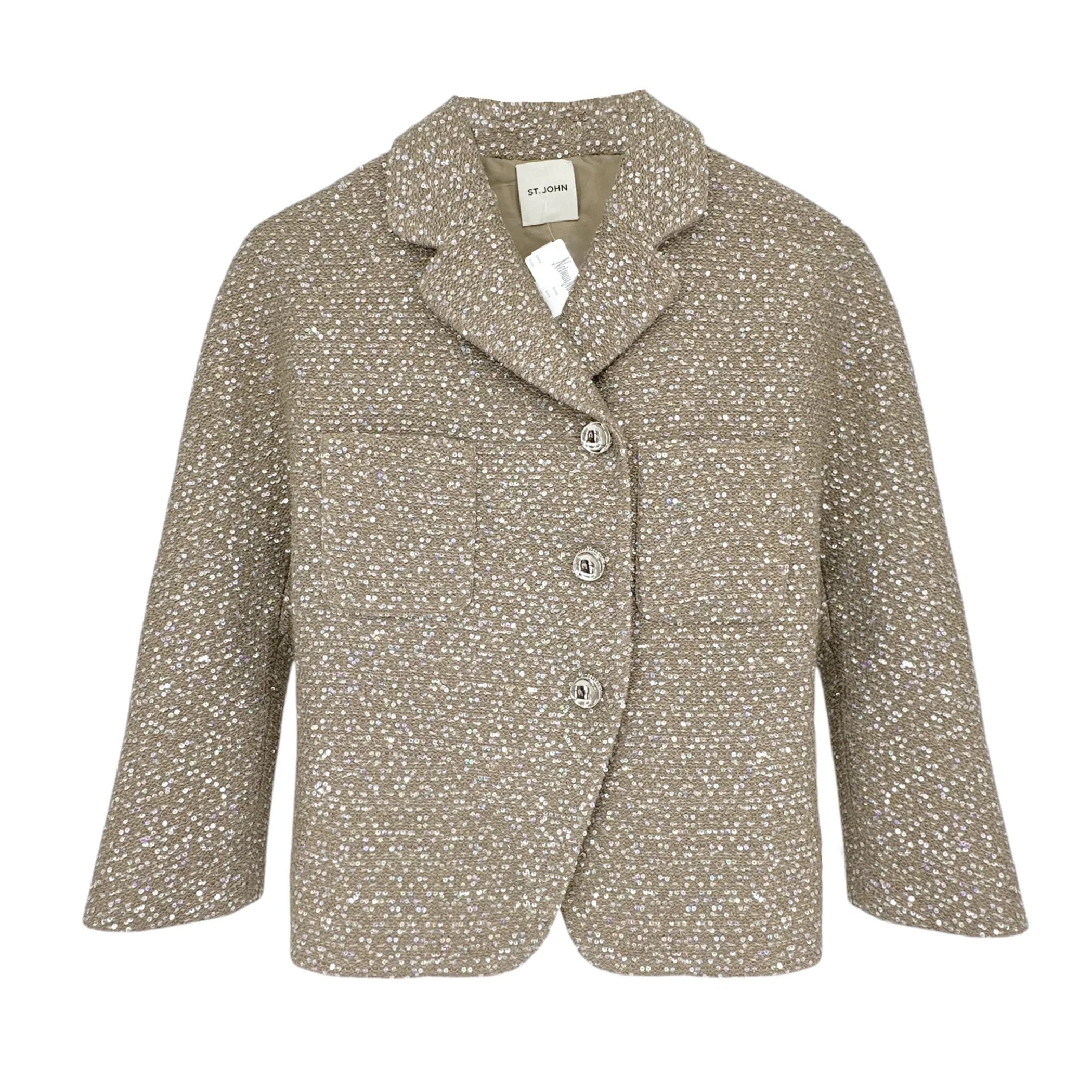 ST. JOHN Textured Sequin Knit Collared Jacket 4|S - flyKAMP
