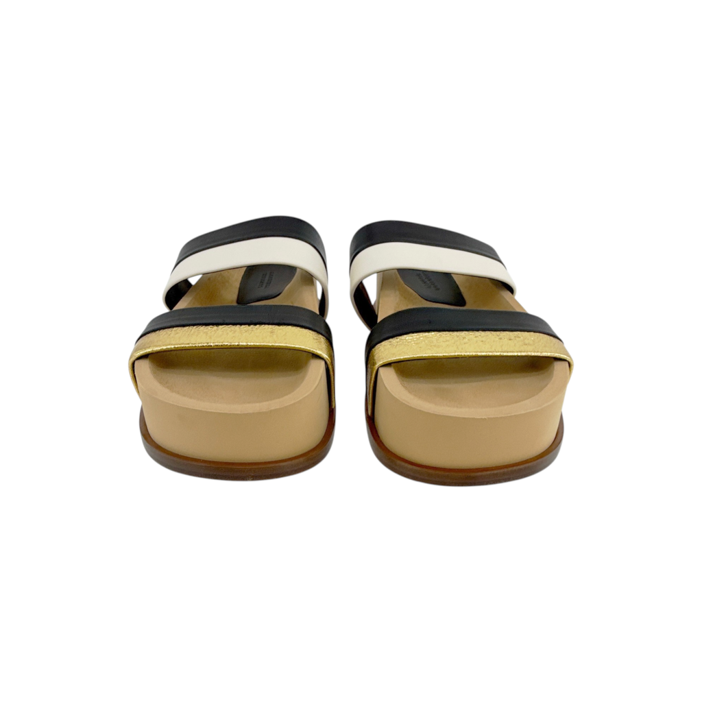 GABRIELA HEARST Striker Platform Sandal in Ivory, Gold & Black Leather 37 Gabriela Hearst