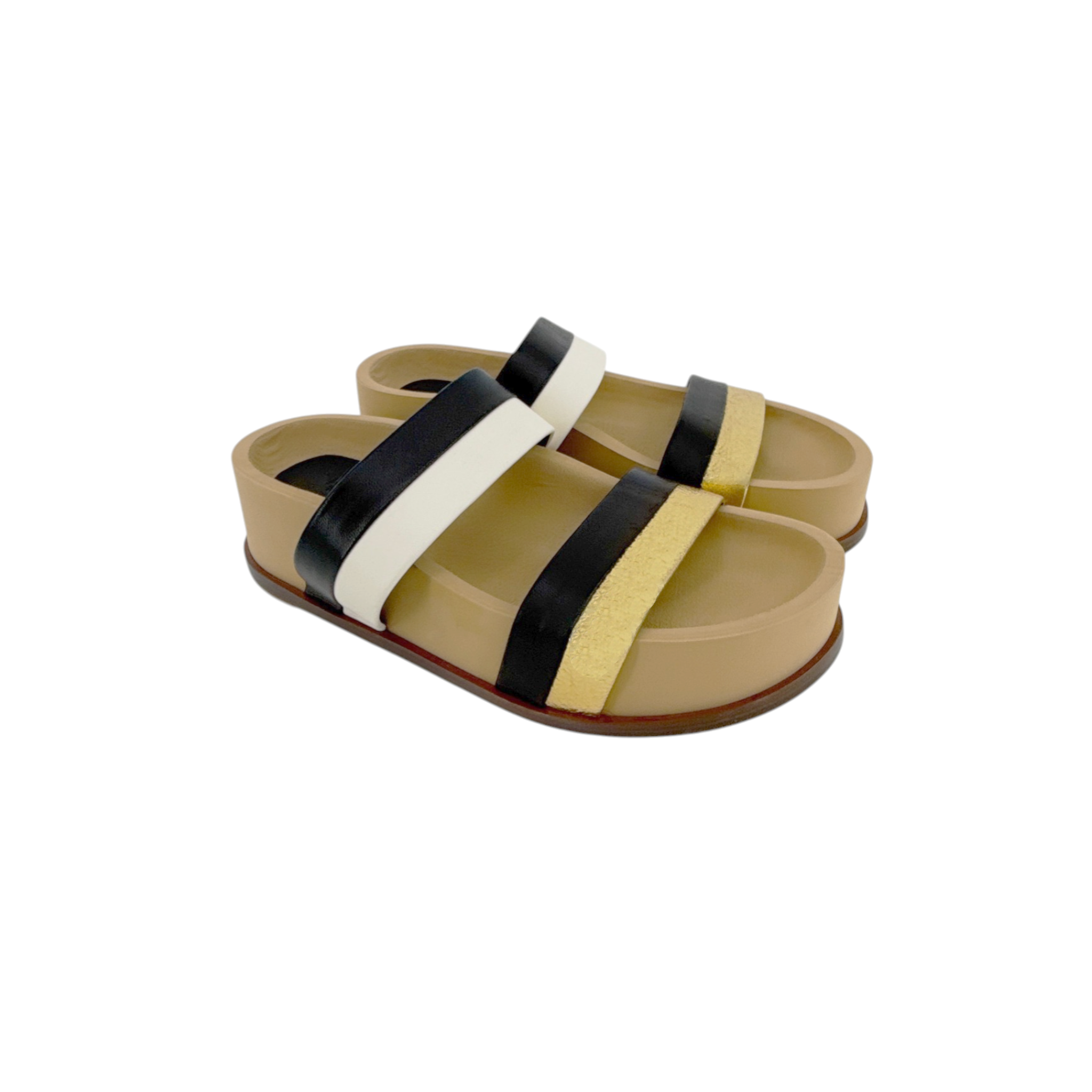 GABRIELA HEARST Striker Platform Sandal in Ivory, Gold & Black Leather 37 Gabriela Hearst