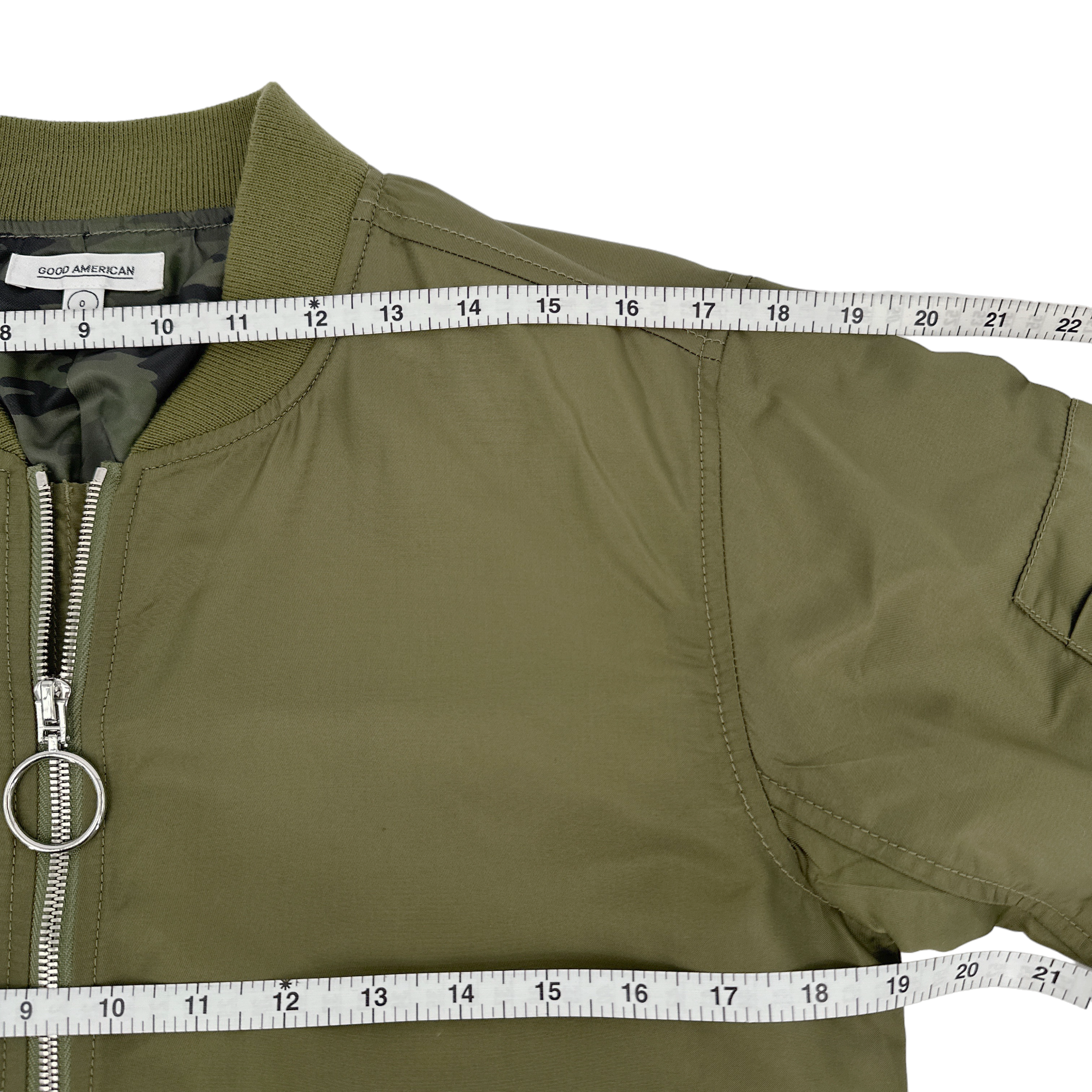 GOOD AMERICAN Bomber Jacket in Green Satin XS Good American
