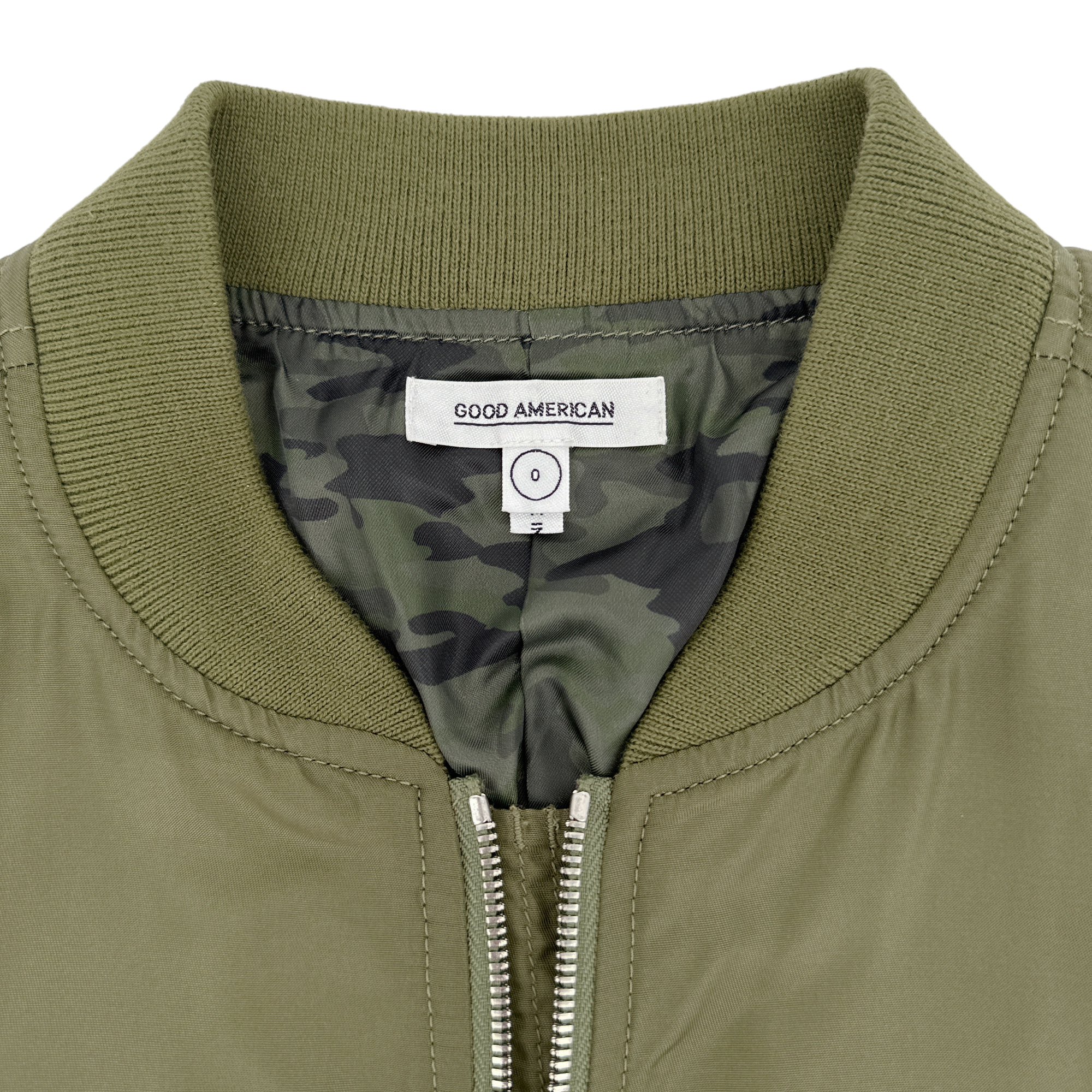 GOOD AMERICAN Bomber Jacket in Green Satin XS Good American